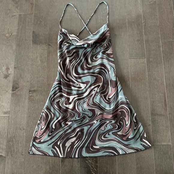 Pull&Bear Dresses & Skirts - NWOT Pull&Bear Womens Mesh Mini Dress‎ Cowl Neck Retro Grunge Chocolate Brown S